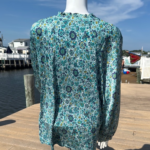 LOFT Green Relaxed Blouse with Mandarin Collar - Picture 4 of 7